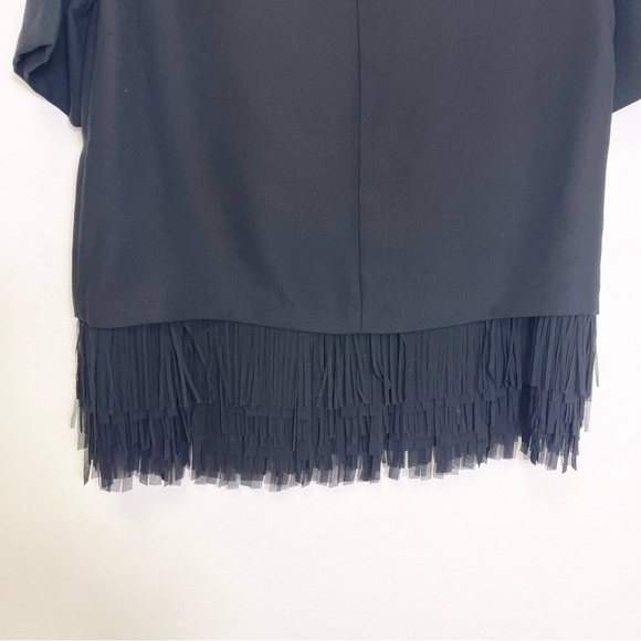 Banana Republic Crepe Fringe Top Black Short Sleeve Blouse Size Small - Picture 11 of 15